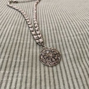 Silver Satin Ribbon Chain Necklace Crystal Pendant